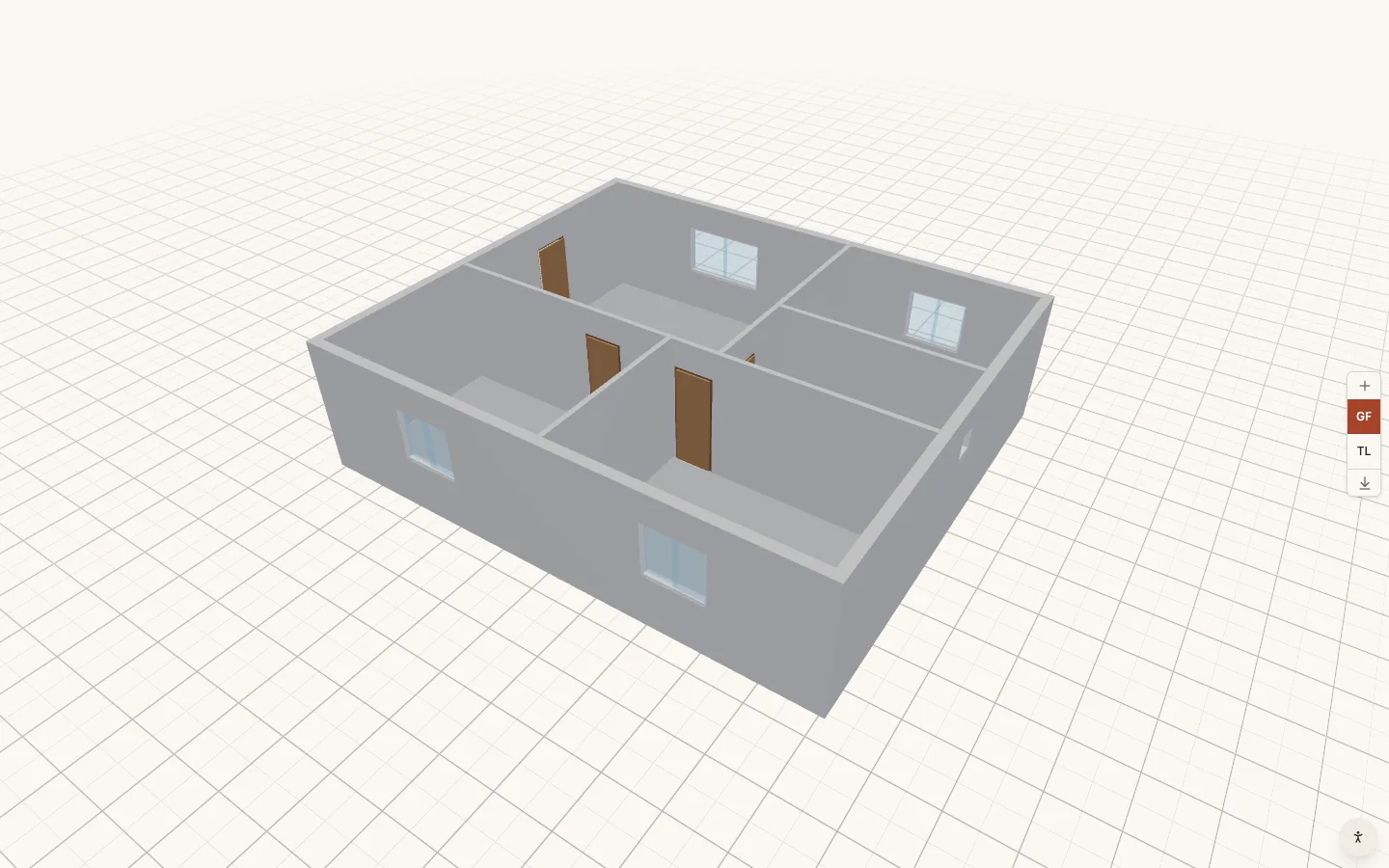 Three-dimensional view of the same two-bedroom house in AfterPencil